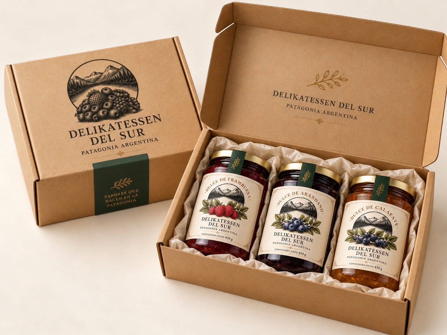 Caja gourmet Delikatessen del Sur con tres frascos